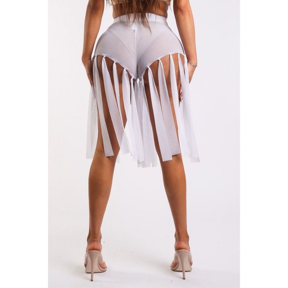 Women's Elastic Waist Casual Fringed Mesh Solid Sexy Shorts Size S, M, L - Picture 7 of 11